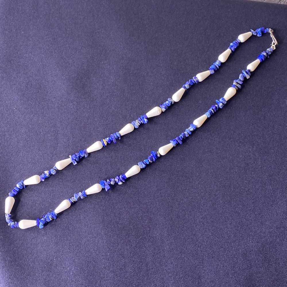 Vintage Blue Puka & White Glass Bead Necklace